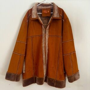 Vintage Faux Shearling Coat – Size 3X – 1970s Inspired Brown Teddy Lined Jacket